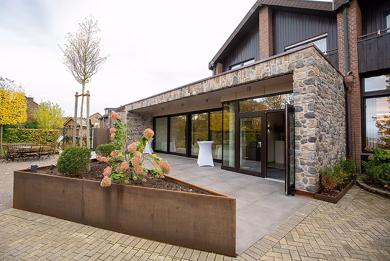 Exterior view of the modernised banquet hall building